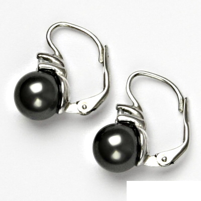 Stříbrné náušnice , Swarovski černá perla 8 mm - VE 120