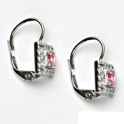 Zlaté naušnice, růžový zirkon, bílé i žluté zlato - VE 20 