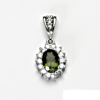 Stříbrný přívěsek Kate, přírodní vltavín a čiré zirkony - P 1507/2 