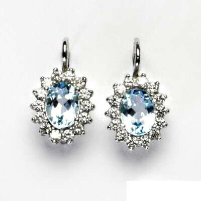 Stříbrné náušnice, čiré zirkony, Kate, přírodní topaz sky, NK 1507 