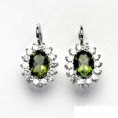 Stříbrné náušnice Kate, přírodní vltavín a čiré zirkony - NK 1507