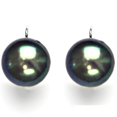 Zlaté náušnice, přírodní říční perla černá,bílé i žluté zlato - NK 1299 