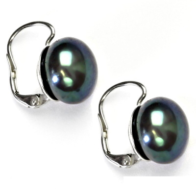 Stříbrné náušnice, přírodní říční perla černá, náušnice ze stříbra, NK 1299 