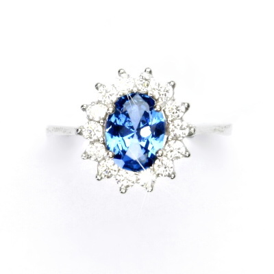 Stříbrný prsten Kate, zirkony akvamarin a čiré - T 1507