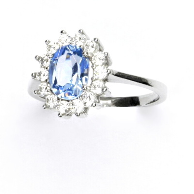 Stříbrný prsten Kate, zirkony akvamarin a čiré - T 1507