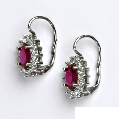 Zlaté náušnice Kate, bílé i žluté zlato, zirkon rubín a čiré zirkony - NK 1507 