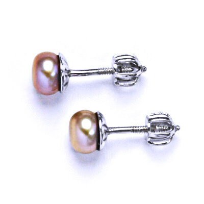 Náušnice stříbrné s přírodní růžovou perlou 6,5 mm NŠ 1183 pp