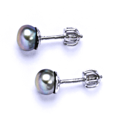 Náušnice stříbrné s přírodní šedou perlou NŠ 1183 pp 6,5 mm
