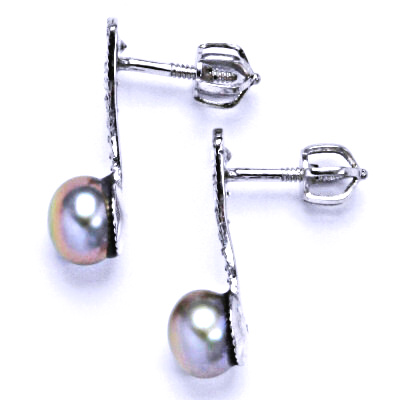 Náušnice stříbrné s přírodní šedorůžovou perlou NŠ 1241 pp