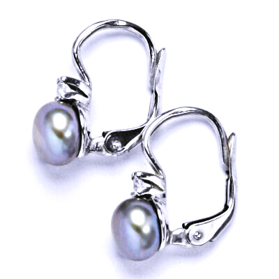 Náušnice stříbrné s přírodní šedou perlou a čirým zirkonem, NK 1243 pp