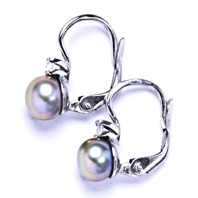 Náušnice stříbrné s přírodní šedorůžovou perlou a čirým zirkonem, NK 1243 pp