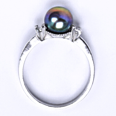 Stříbrný prsten, přírodní perla černá (do fialova 8) mm, T 1207