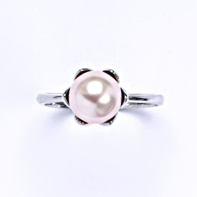 Zlatý prsten, Swarovski rosaline perla 8 mm, bílé i žluté zlato - T 1351