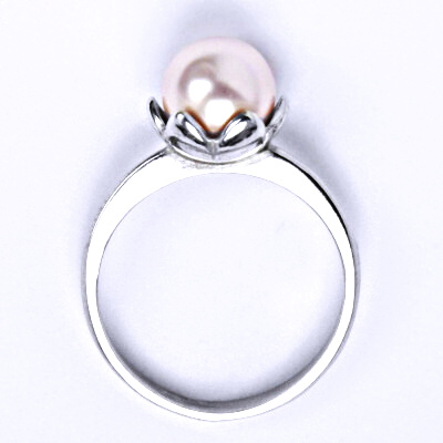 Zlatý prsten, Swarovski rosaline perla 8 mm, bílé i žluté zlato - T 1351