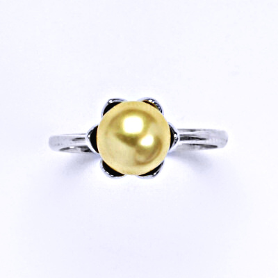 Zlatý prsten, Swarovski gold perla 8 mm,bílé i žluté zlato - T 1351