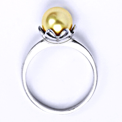 Zlatý prsten, Swarovski gold perla 8 mm,bílé i žluté zlato - T 1351