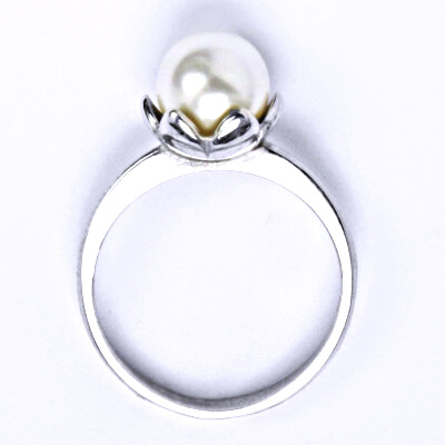 Zlatý prsten, Swarovski bílá perla 8 mm, bílé i žluté zlato - T 1351