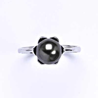 Zlatý prsten, Swarovski dark perla 8 mm, bílé i žluté zlato - T 1351