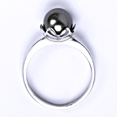 Zlatý prsten, Swarovski dark perla 8 mm, bílé i žluté zlato - T 1351