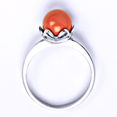 Zlatý prsten, Swarovski coral perla, bílé i žluté zlato - T 1351