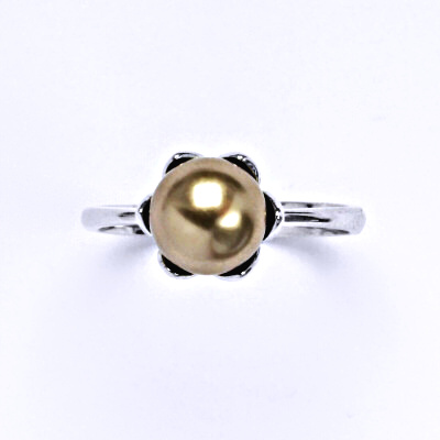 Zlatý prsten, Swarovski bronze perla 8 mm , bílé i žluté zlato - T 1351