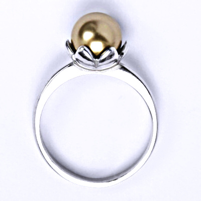 Zlatý prsten, Swarovski bronze perla 8 mm , bílé i žluté zlato - T 1351