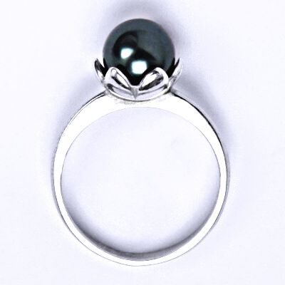 Zlatý prsten , Swarovski tahitian-look perla 8 mm, bílé i žluté zlato -  T 1351