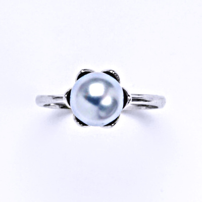 Zlatý prsten , Swarovski light blue perla 8 mm , bílé i žluté zlato - T 1351 