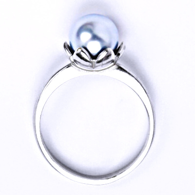 Zlatý prsten , Swarovski light blue perla 8 mm , bílé i žluté zlato - T 1351 
