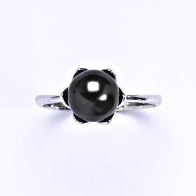 Zlatý prsten ,Swarovski black perla 8 mm, bílé i žluté zlato -  T 1351