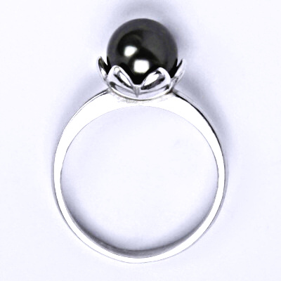 Zlatý prsten ,Swarovski black perla 8 mm, bílé i žluté zlato -  T 1351