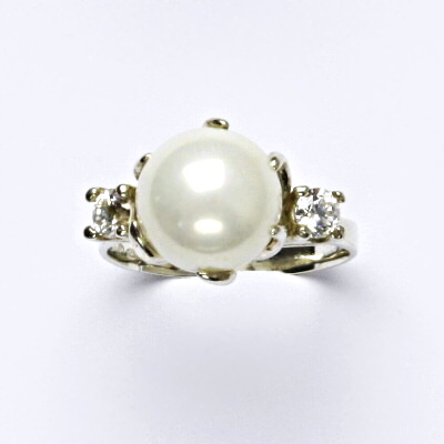 Stříbrný prsten s um. perlou, prsten ze stříbra, bílá perla se skutečným perleťovým leskem T 1190