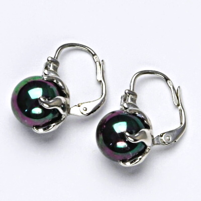 Náušnice s um. perlami, náušnice ze stříbra, černá perla se skutečným perleťovým leskem NK 1190