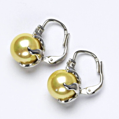 Náušnice s um. perlami, náušnice ze stříbra, žlutá perla se skutečným perleťovým leskem NK 1190