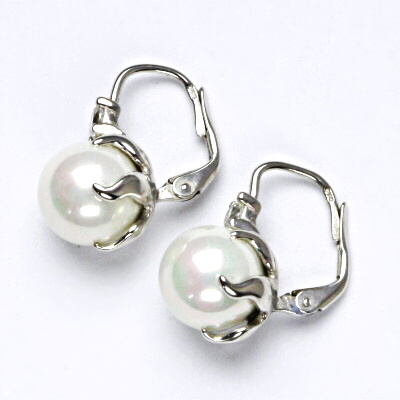 Náušnice s um. perlami, náušnice ze stříbra, bílá perla se skutečným perleťovým leskem NK 1190 