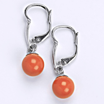 Stříbrné náušnice se Swarovski perlou coral 8 mm, NK 1397/20