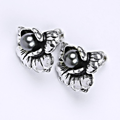 Stříbrné náušnice s umělou černou perlou 6 mm, NŠ 1010