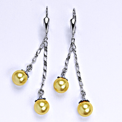 Náušnice stříbrné se Swarovski gold perlou 8 mm, perly na řetízku, NK 1451/27