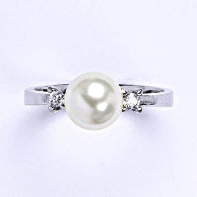 Zlatý prsten, Swarovski white perla 8 mm, bílé i žluté zlato - T 1207