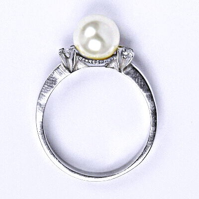 Zlatý prsten, Swarovski white perla 8 mm, bílé i žluté zlato - T 1207