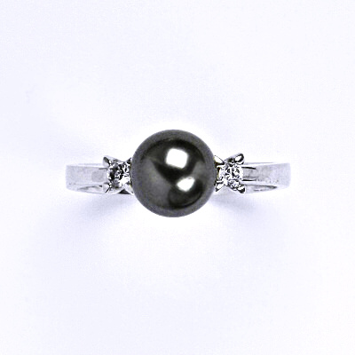 Zlatý prsten, Swarovski perla Dark grey 8 mm, bílé i žluté zlato - T 1207