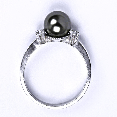 Zlatý prsten, Swarovski perla Dark grey 8 mm, bílé i žluté zlato - T 1207