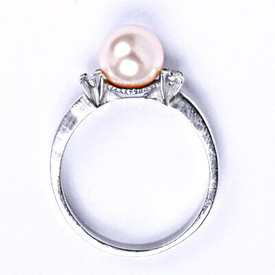 Zlatý prsten, Swarovski perla Rosaline 8 mm, bílé i žluté zlato - T 1207