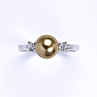 Zlatý prsten, Swarovski perla Bronze 8 mm, bílé i žluté zlato - T 1207