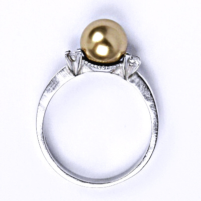 Zlatý prsten, Swarovski perla Bronze 8 mm, bílé i žluté zlato - T 1207