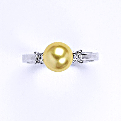 Zlatý prsten, Swarovski perla Gold 8 mm, bílé i žluté zlato - T 1207