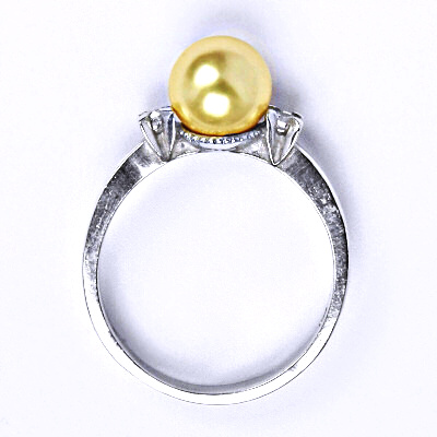 Zlatý prsten, Swarovski perla Gold 8 mm, bílé i žluté zlato - T 1207
