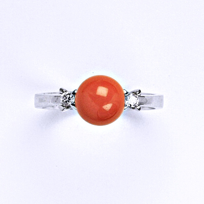 Stříbrný prsten se Swarovski coral perlou 8 mm, T 1207
