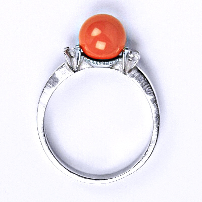 Stříbrný prsten se Swarovski coral perlou 8 mm, T 1207