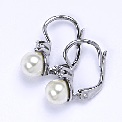 Stříbrné náušnice se Swarovski bílou perlou 6 mm, NK 1243